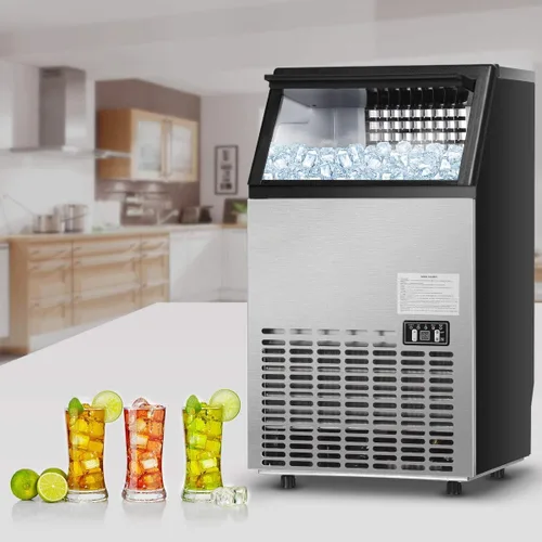 Miniatura 8 de Costzon Máquina comercial para hacer hielo, máquina de hielo de acero inoxidable integrada de 110 libras/24 horas con capacidad de almacenamiento