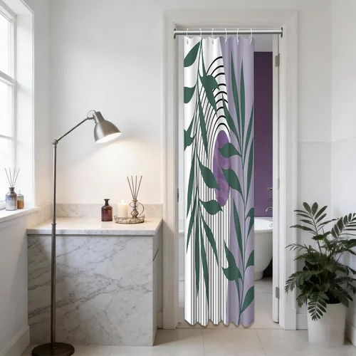 Miniatura 68 de Cortina de ducha bohemia en negro y gris, cortinas de ducha modernas de mediados de siglo negro y gris para baño, juego de tela impermeable