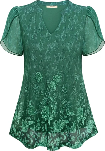 Miniatura 3 de Bebonnie Blusas de verano con volantes de manga corta para mujer, blusas elegantes florales