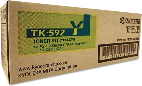 Kyocera Mita TK-592Y 1T02KVAUS0 FS-C2026 C2126 C2526 C5250 M6026 P6026 Cartucho de tóner (amarillo) en embalaje minorista