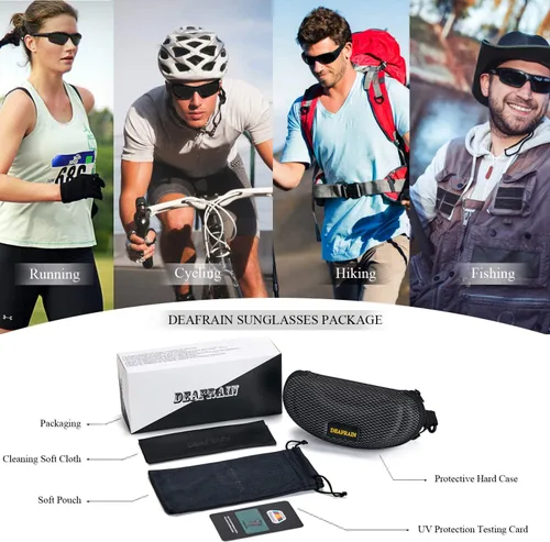 Miniatura 6 de DEAFRAIN Gafas de sol deportivas polarizadas para hombres y mujeres, ciclismo, correr, pesca, TR90, marco irrompible, protección UV Blanco