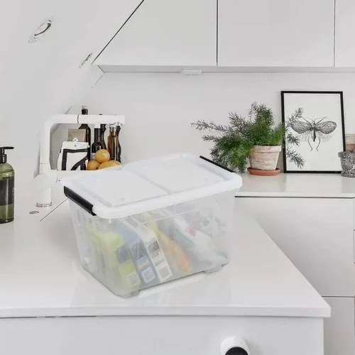 Miniatura 5 de Caja de almacenamiento de plástico transparente de 30 L con ruedas, paquete de 4 contenedores de plástico transparente Ultra-durable latching