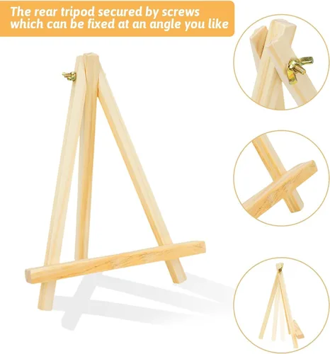 Miniatura 6 de Paquete de 4 caballetes de madera de pino de 9 pulgadas, soporte de caballete para pintar lienzos, arte y manualidades, trípode, caballete de fiesta