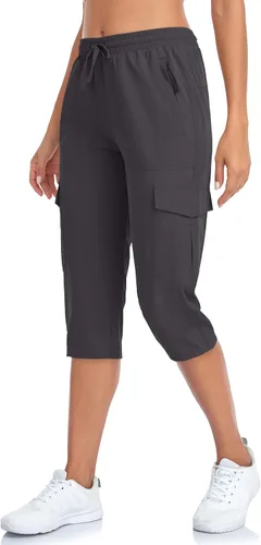 Pantalones capri de senderismo para mujer, ligeros, de secado rápido, pantalones capri casuales para viajes al aire libre con bolsillos con