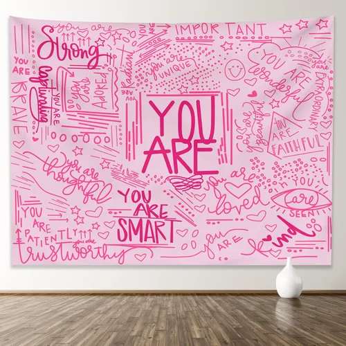 Miniatura 11 de KJHL Quote You Are - Tapiz de pared en blanco y negro inspiracional para aula, tapices infantiles para colgar en la pared, afirmaciones