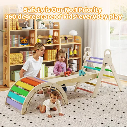 Miniatura 6 de Pikler - Juego de triángulos plegables 7 en 1, juguetes de escalada para niños pequeños, patio de juegos interior para niños, juego de escalada