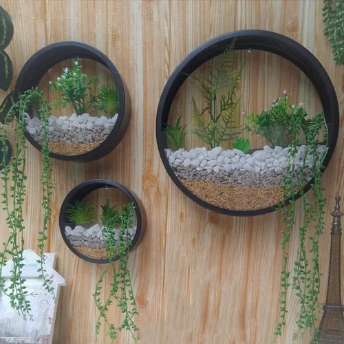 Miniatura 2 de Juego de 3 macetas redondas para colgar en pared, terrario para suculentas, contenedor con soporte de montaje independiente de metal, decorativo