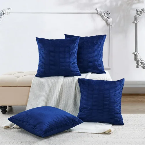 Miniatura 13 de Juego de 2 fundas de almohada decorativas de terciopelo a rayas plisadas de 14 x 26 pulgadas, funda de cojín rectangular suave y elegante para sofá