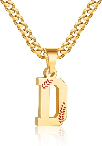 Miniatura 26 de Avotto Collar de béisbol con letra inicial de la A a la Z para niños y hombres, cadena cubana de acero inoxidable resistente que no se decolora