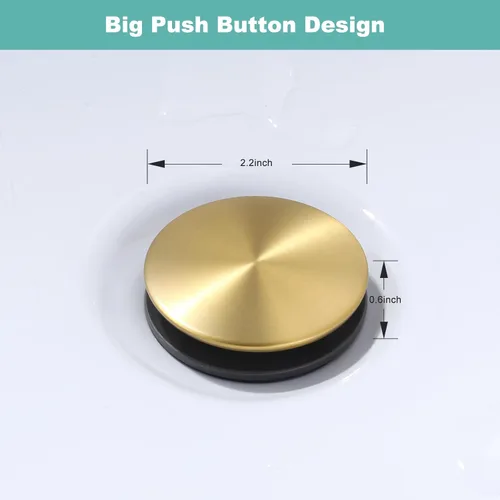 Miniatura 6 de Drenaje de fregadero de baño sin desbordamiento, tapón emergente ARCORA de oro cepillado para fregadero de recipiente con botón de clic