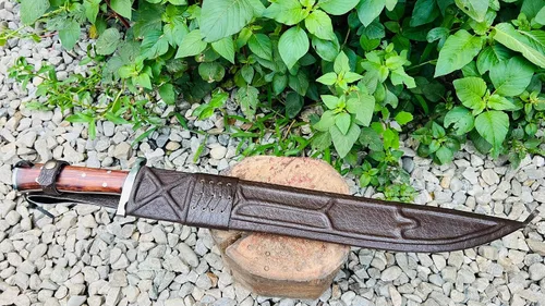 Miniatura 9 de Machete artesanal de 20" - Nepal forjado a mano - Espada de hoja de espiga completa - Acero de alto carbono - Mango de madera rosa con protector