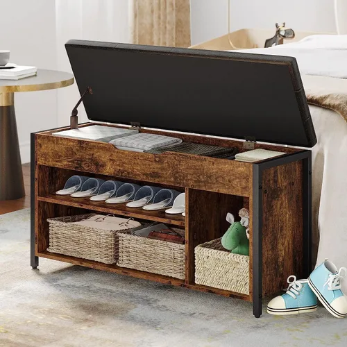 Miniatura 7 de Banco para zapatos, banco de almacenamiento de zapatos con tapa elevable, banco de entrada con estante ajustable, organizador de zapatero de metal