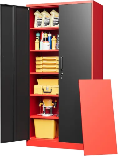 Miniatura 24 de Armario de almacenamiento de metal con 2 puertas y estantes ajustables, armario de metal ancho, gabinete de almacenamiento bajo, gabinete de acento