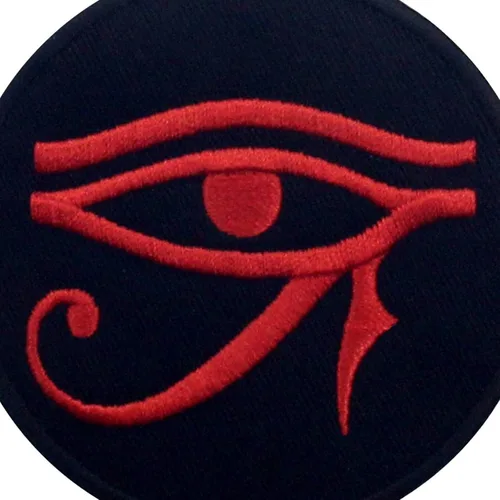 Miniatura 2 de EmbTao Parche bordado Eye of Horus Wedjat con apliques para coser en emblema, rojo y negro