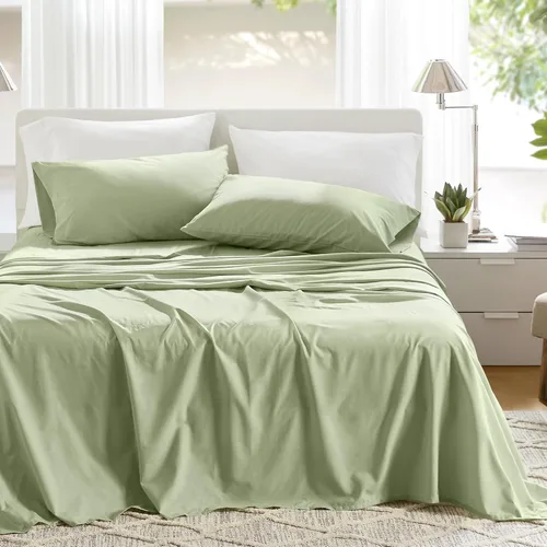 Miniatura 36 de Comfort Spaces Sábanas 100% algodón tamaño individual, transpirables, naturalmente frescas, sábanas de algodón suave con bolsillo elástico de 14
