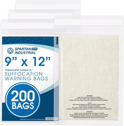 Miniatura 9 de Spartan Industrial - Bolsas de polietileno transparente autosellantes de 12 x 18 pulgadas (200 unidades) con advertencia de asfixia para embalaje