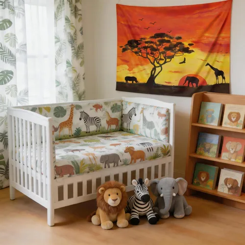 Miniatura 3 de BROSHAN Tapiz de animales pequeños, pintados a mano con diseño de safari africano, elefante, árbol, silueta de árbol, tapices de tela para colgar