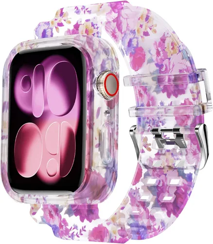 Miniatura 65 de DABAOZA - Correa compatible con Apple Watch de 49 mm, 46 mm, 45 mm, 44 mm, 42 mm, 41 mm, 40 mm, 38 mm, con protector, correa de TPU brillante