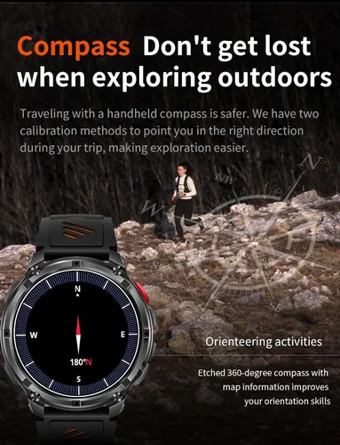 Miniatura 5 de Relojes inteligentes múltiples modos deportivos para hombres con linterna, reloj inteligente para Android y iPhone, pantalla táctil HD de 1.7 Negro