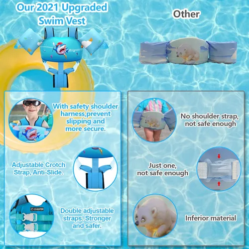 Miniatura 7 de Chriffer - Chaleco salvavidas para niños de 30 a 55 libras, flotadores con arnés de hombro con alas de brazo para niños y niñas de 2, 3, 4, 5, 6, 7