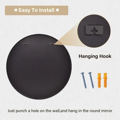 Miniatura 5 de HARRITPURE Espejo redondo de 19.6 pulgadas, espejo circular negro montado en la pared, espejo de tocador con marco de aleación de aluminio