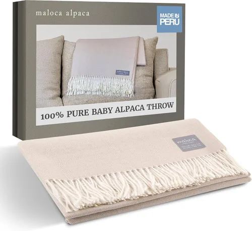 Miniatura 12 de Tejido de espiga de lana de alpaca 100% bebé - Producción limitada Manta de origen ético más cálida que la lana - Manta decorativa cómoda para sofá
