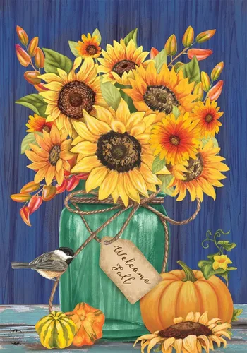 Miniatura 24 de Bandera patriótica de calabaza para jardín, girasoles de EE. UU., 12.5 x 18 pulgadas Briarwood Lane Calabazas