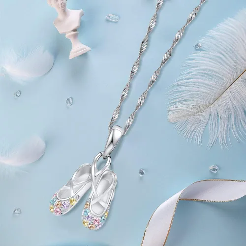 Miniatura 6 de 925 Sterling Silver Dance Recital Gifts for Girls Ballerina Necklace Jewelry Cubic Zirconia Ballet Slippers Shoes Necklace for Women Teen Little