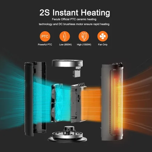 Miniatura 3 de Calentador de espacio, calentadores eléctricos portátiles de 1500 W para uso en interiores con control remoto y termostato, 4 modos, temporizador