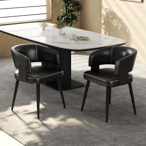 Miniatura 9 de Dining Chairs Set of 2, Modern Upholstered Faux Leather Kitchen Chairs with Curved Back, Easy to Assemble & Clean for Dining Room, Restaurant, Cafe