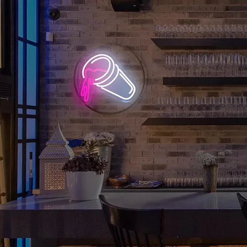 Miniatura 2 de Moodion - Letrero de neón de doble taza para decoración de pared, letreros de luces LED de neón rosas regulables para bar y cueva de hombre, cup