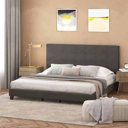 Miniatura 21 de Furinno Laval Marco de Cama Plataforma Tapizado con Botones Penachos, Individual, Glacier