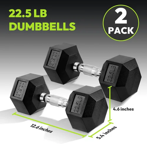 Miniatura 2 de HANDBODE Juego de 2 mancuernas hexagonales de 2.5 a 65 libras con revestimiento de goma, mancuernas para ejercicio y fitness, peso de mano