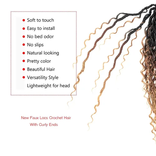 Miniatura 7 de Cabello de Ganchillo Boho Goddess Locs de 18 Pulgadas, 7 Paquetes, Degradado de Tres Tonos, Nuevas Locs Sintéticas de Ganchillo con Puntas Rizadas