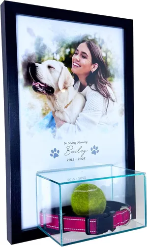 Miniatura 10 de Perfect Cases Marco conmemorativo para mascotas con pantalla de collar e impresión fotográfica de 8 x 10 pulgadas y grabado personalizado..