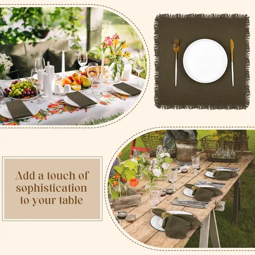 Miniatura 7 de TURSTIN 12 Piezas de Servilleta de Lino de Algodón Servilleta de Tela Hecha a Mano con Flecos 17 x 17 Pulgadas Servilletas Suave para Cenas Bodas