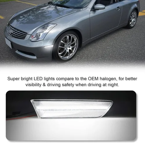 Miniatura 2 de Luz LED Blanca de Marcador Lateral del Parachoques Delantero Compatible con G35 Coupe 2003-2007 /Skyline V35 Coupe 2002-2007, Reemplaza