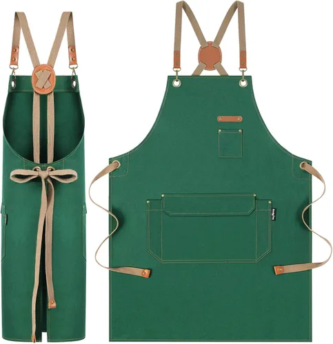 Miniatura 14 de Delantal de chef con correas cruzadas en la espalda para hombres y mujeres, delantal de lona de algodón para pintura de artistas, cocina