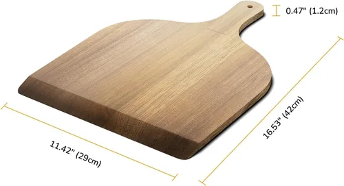 Miniatura 2 de G.a HOMEFAVOR Pala de pizza de madera de acacia, paleta de pizza de 12 x 14 pulgadas con mango de madera, espátula de pizza para hornear