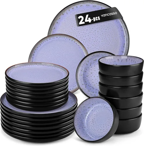 Miniatura 11 de vancasso Juego de platos y cuencos, 24 piezas de juego de vajilla de loza para 8, juego de vajilla de cocina apto para microondas y lavaplatos