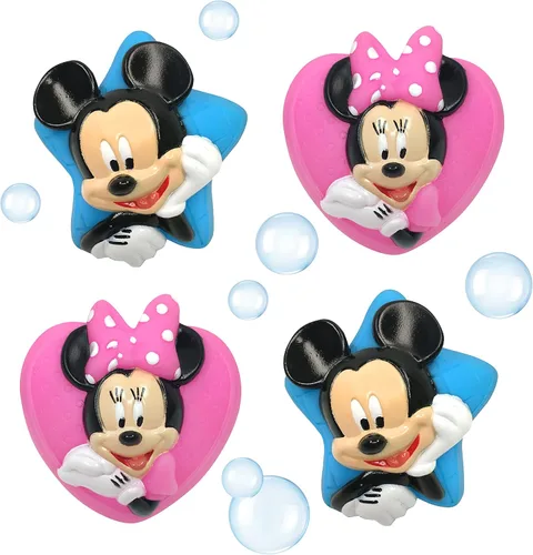 Disney - Juego de juguetes de Mickey y Minnie para la diversión del baño infantil, azul/rosa, 4 piezas