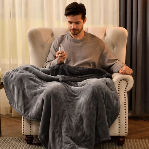 Miniatura 15 de Bearhug Manta eléctrica, 50 x 60 pulgadas, con 6 niveles de calefacción y apagado automático de 4 horas, lavable a máquina, de terciopelo suave a