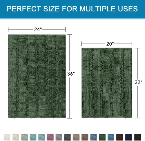 Miniatura 486 de H.VERSAILTEX Alfombras de baño para cuarto de baño, antideslizantes, tapetes de baño extragruesos, de felpilla, a rayas, alfombra de 20" x 32