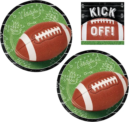 Suministros de fiesta de lanzamiento de fútbol para 16 – 16 platos de postre y 16 servilletas de bebidas con diseño de fútbol – Decoraciones para el