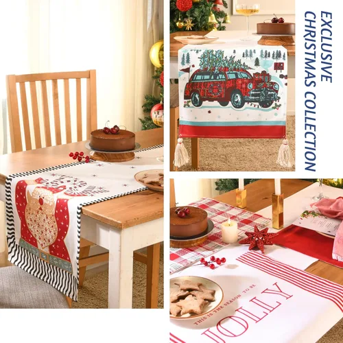 Miniatura 8 de Folkulture Camino de mesa navideño de 72 pulgadas de largo para decoraciones de mesa – camino de mesa rojo 100% algodón estilo rústico para café