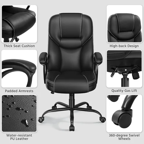 Miniatura 6 de Yaheetech Silla de oficina ejecutiva con respaldo alto, silla ergonómica de piel sintética para reuniones, asiento grande, base de metal resistente
