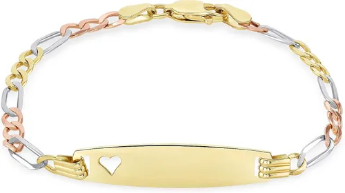 Pulsera de identificación para bebé, oro de 14 quilates, tres colores, joyería única para ella y para él - Pulseras de barra y corazón -