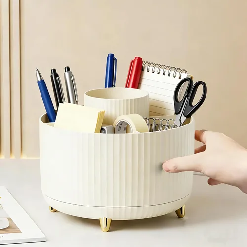 Miniatura 5 de Organizador de escritorio giratorio de 360 grados, pinceles de maquillaje, lápices, estante giratorio de almacenamiento de papelería de escritorio
