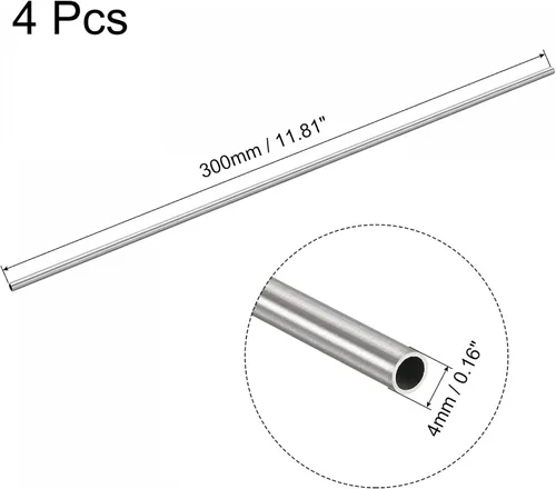 Miniatura 2 de uxcell Tubo redondo de acero inoxidable 304 0.157 in OD 0.016 in espesor de pared 11.811 in longitud 4 piezas
