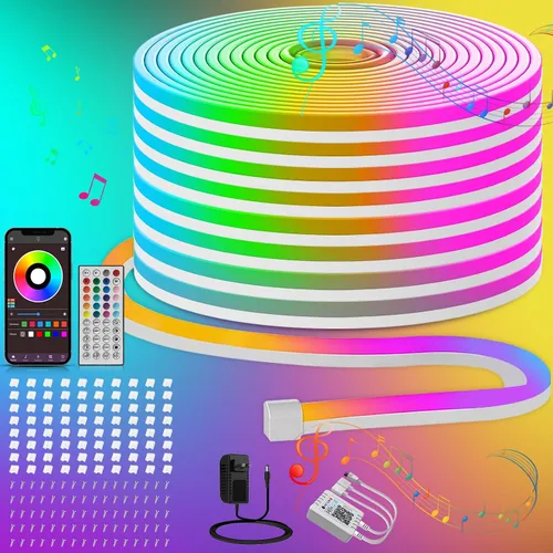 Miniatura 5 de Ledagic Tira de luces LED de neón RGB de 32.8 pies con aplicación, control remoto, tira de luz de neón impermeable IP65 para interiores